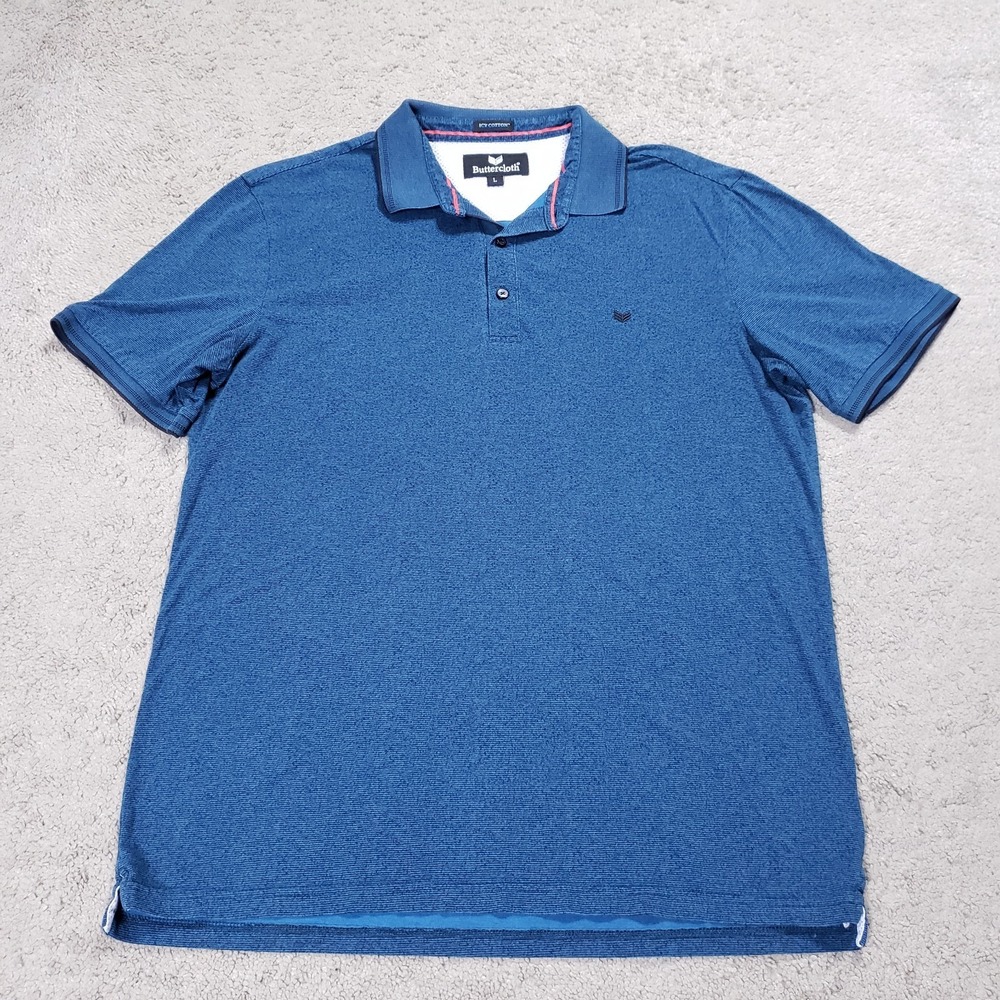 Butter Cloth Shirt Mens Large Blue Striped Icy Cotton Polo Casual Preppy Golf